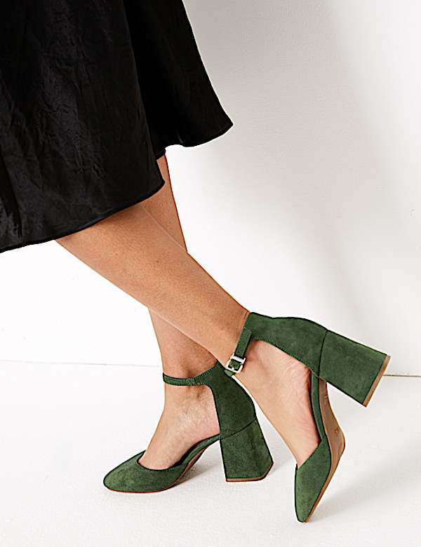 Suede Block Heel Court Shoes