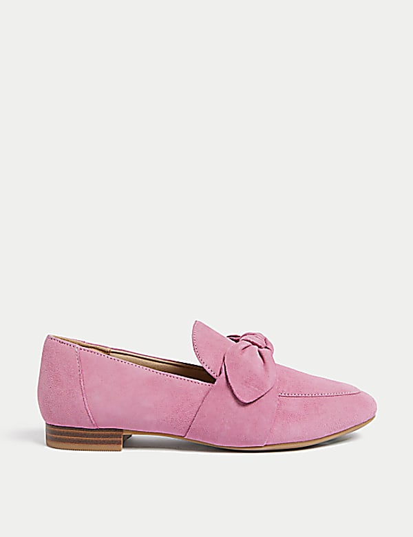 Wide Fit Suede Bow Flat Loafers