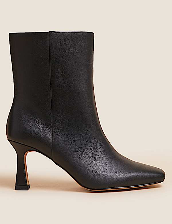 Leather Kitten Heel Pointed Ankle Boots