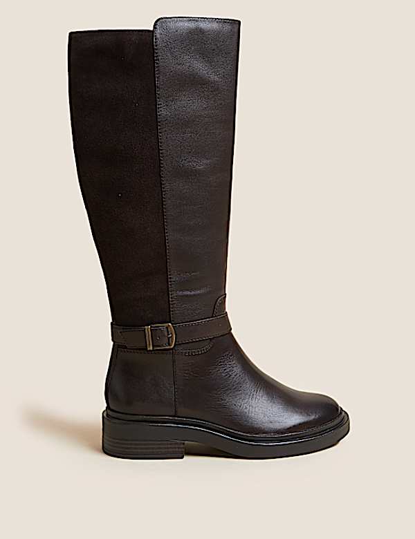 Wide Fit Leather Flat Knee High Boots