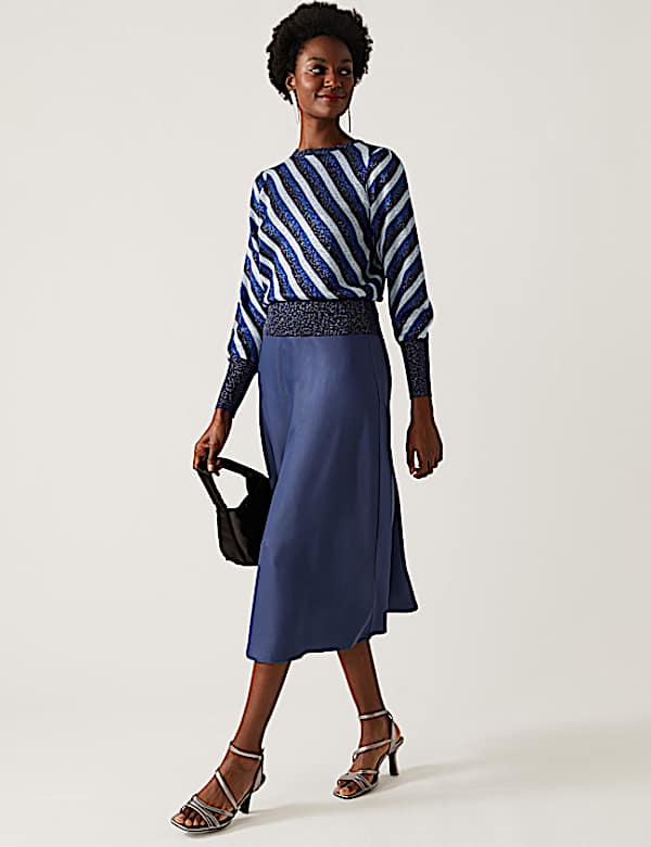 Striped Sparkly Blouson Sleeve Jumper