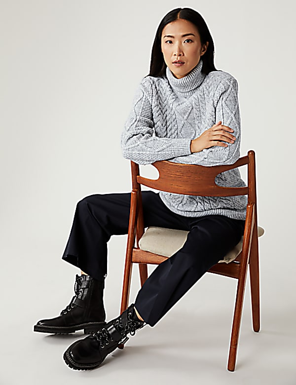 Buy Cable Knit Roll Neck Longline Jumper at Marks Spencer