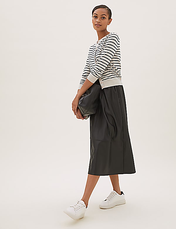 Pure Merino Striped Crew Neck Cardigan