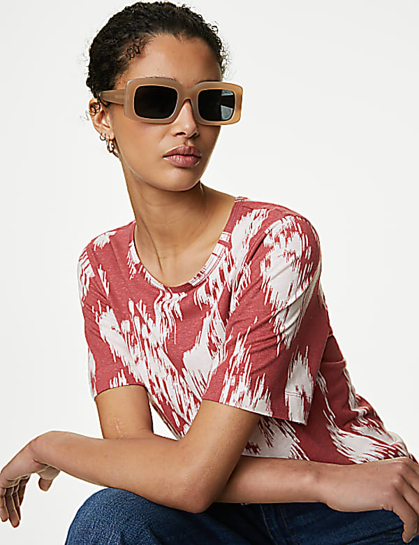 Linen Blend Printed Top