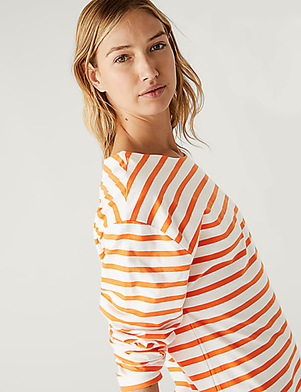 Pure Cotton Striped Crew Neck Top