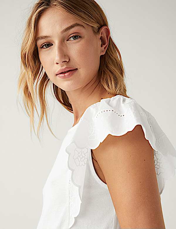 Pure Cotton Broderie Detail Top