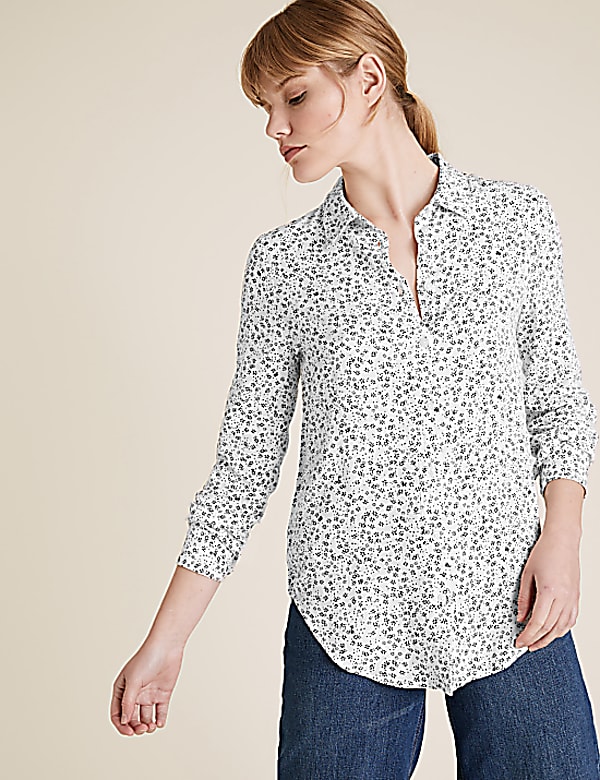 Ditsy Floral Collared Long Sleeve Shirt