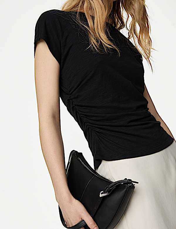 Cotton Rich Ruched T-Shirt