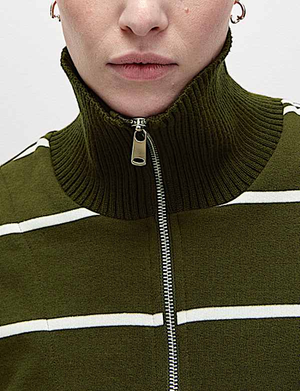 Cotton Rich Striped Half Zip Sweatshirt