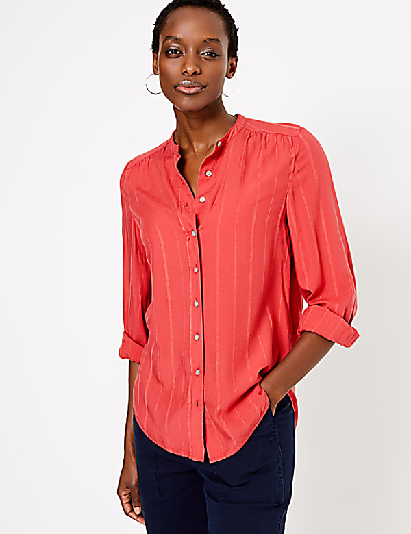 Buy Collarless Longline Shirt at Marks Spencer