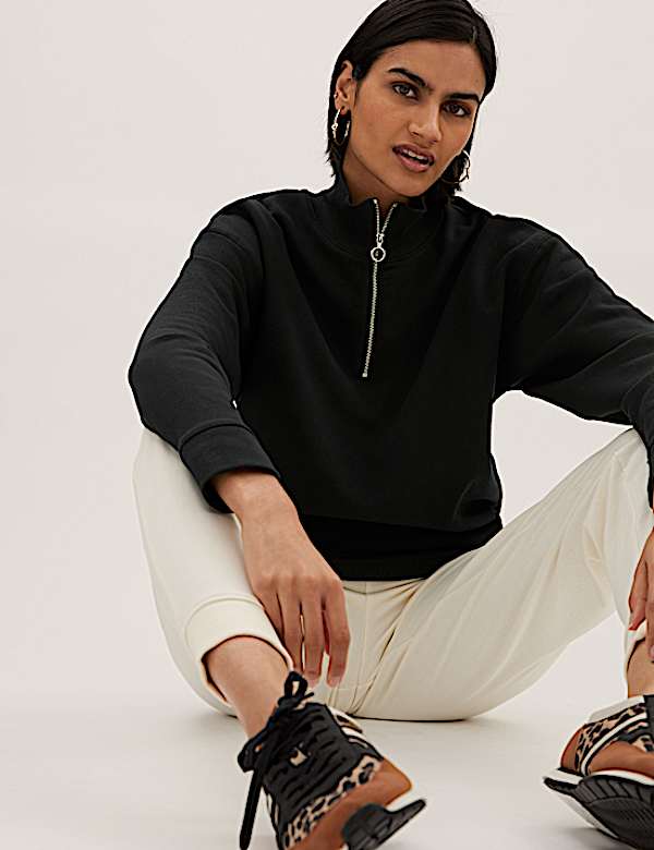 Cotton Rich High Neck Relaxed Sweatshirt