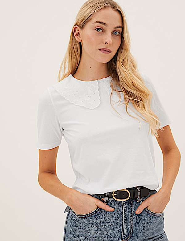 Pure Cotton Plain Peter Pan Collar Top