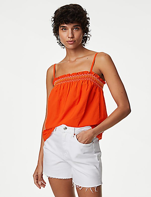 Pure Cotton Smocked Detail Cami Top