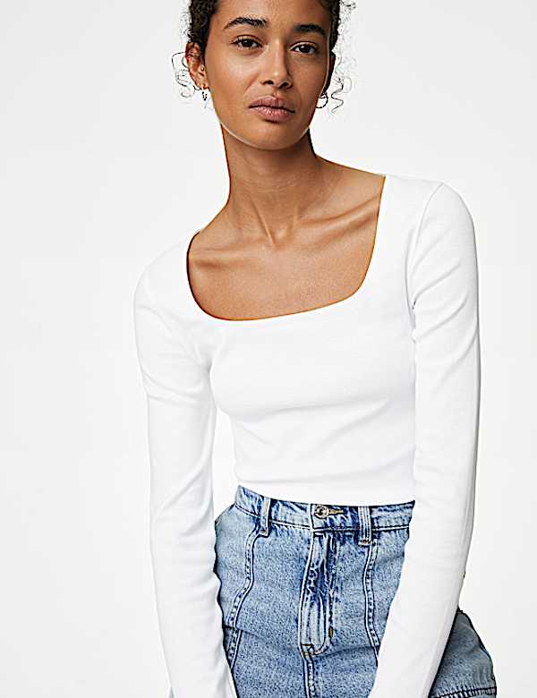 Pure Cotton Square Neck Slim Fit Top