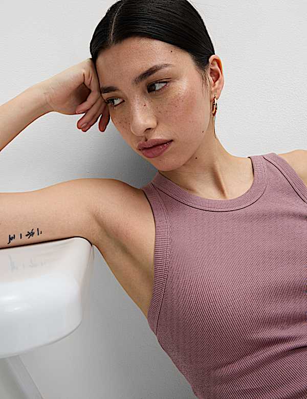 Cotton Rich Ribbed Scoop Neck Bra Vest Top