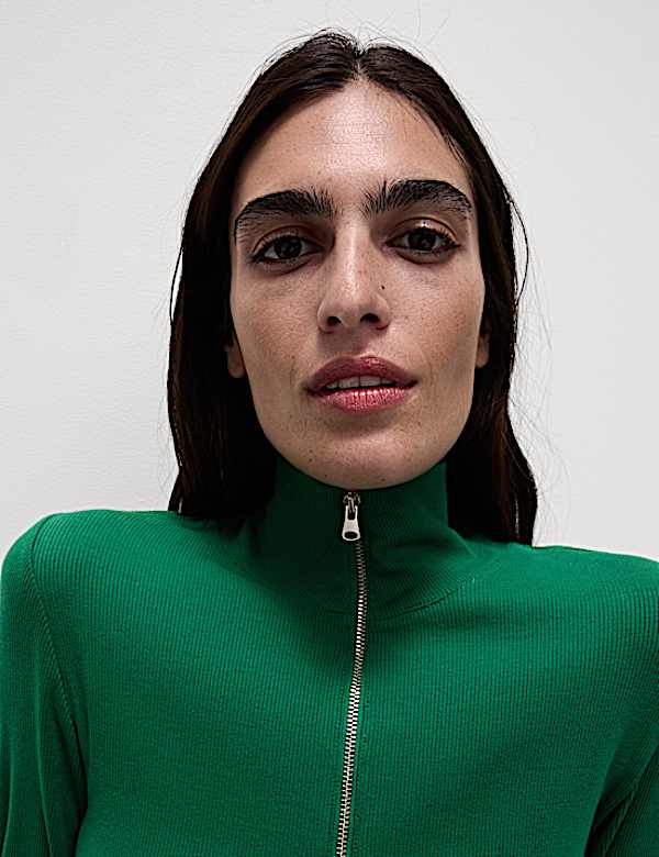 Cotton Rich Ribbed Half Zip Top