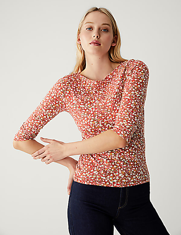 Cotton Rich Printed Slim Fit Top