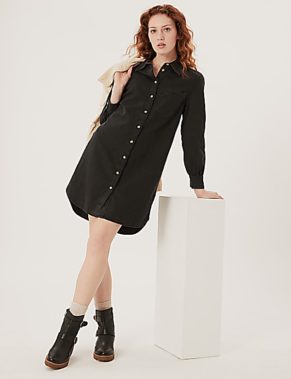 Denim Knee Length Shirt Dress