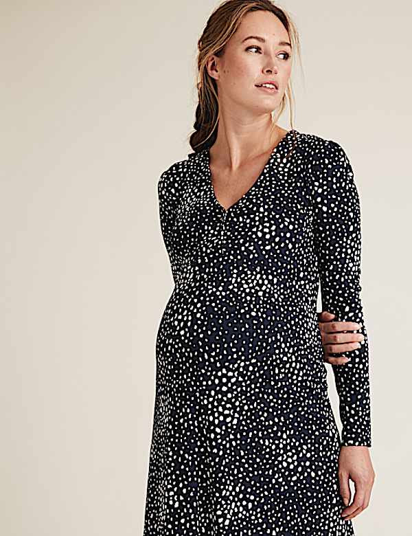Maternity Jersey Polka Dot Skater Dress