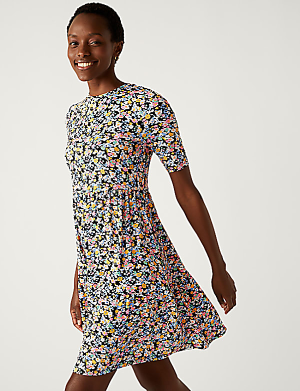 Jersey Printed Knee Length Tiered Dress