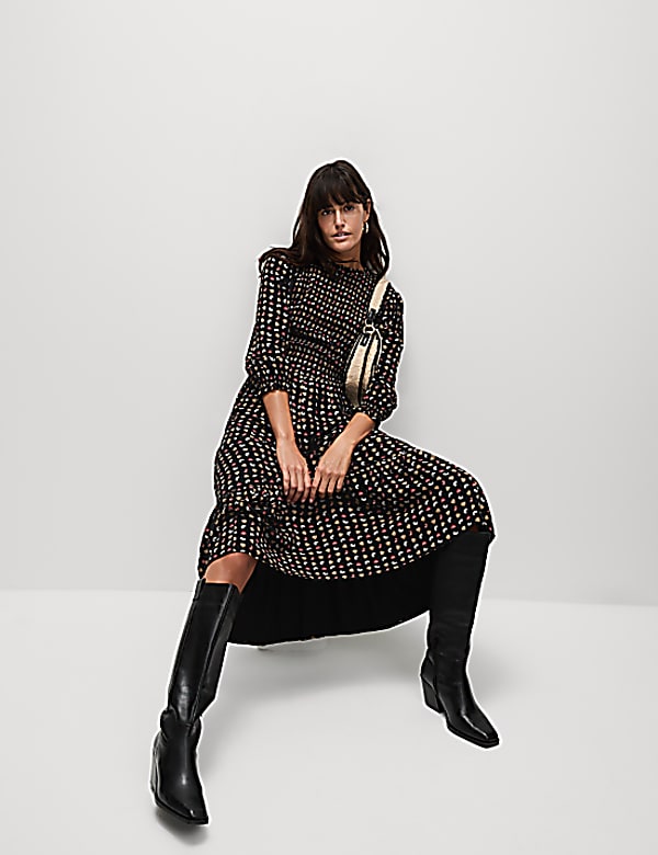 Printed Midi Waisted Dress
