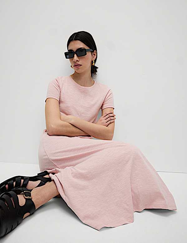 Pure Cotton Round Neck Midi T-Shirt Dress