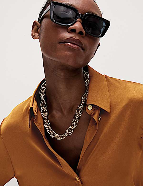 Satin Collared Button Through Shirt