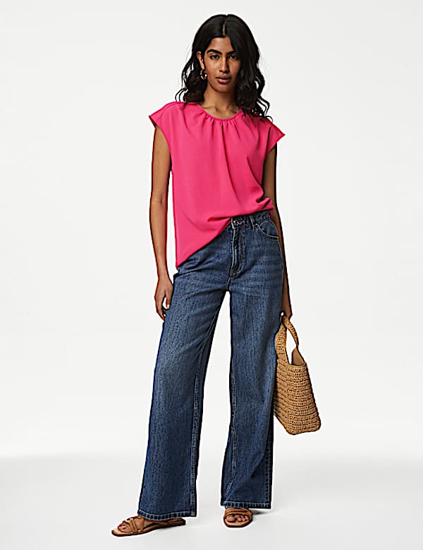 Round Neck Shirred Detail Blouse