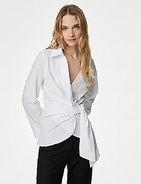 Pure Cotton Tie Front Shirt