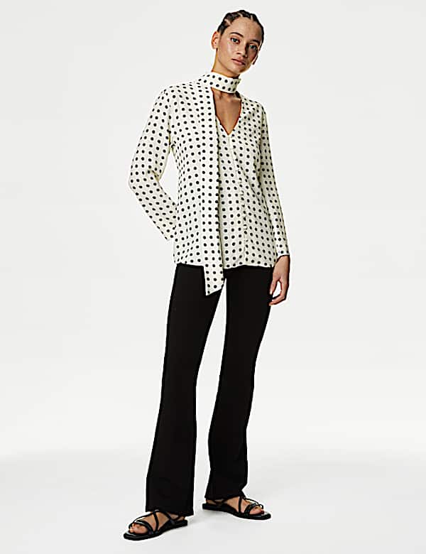 Polka Dot Scarf Neck Blouse