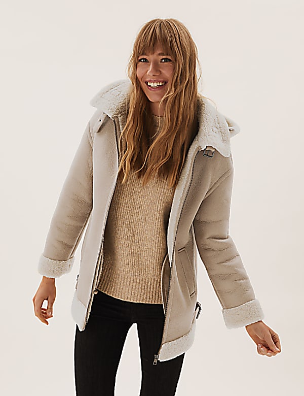 Faux Shearling Hooded Aviator Jacket