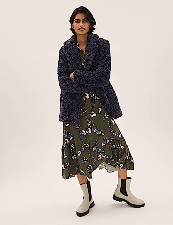 Teddy Textured Single Breasted Coat