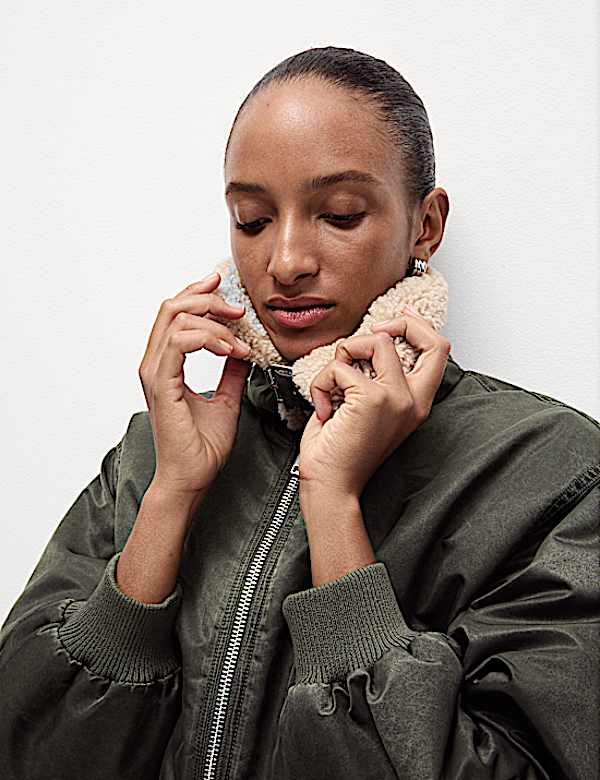 Borg Textured Collared Bomber Jacket