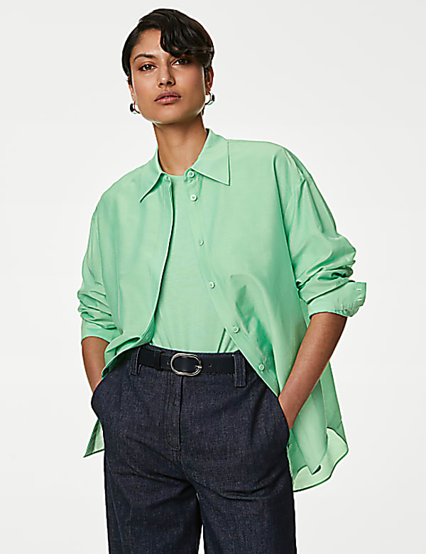 Silk Blend Collared Long Sleeve Shirt