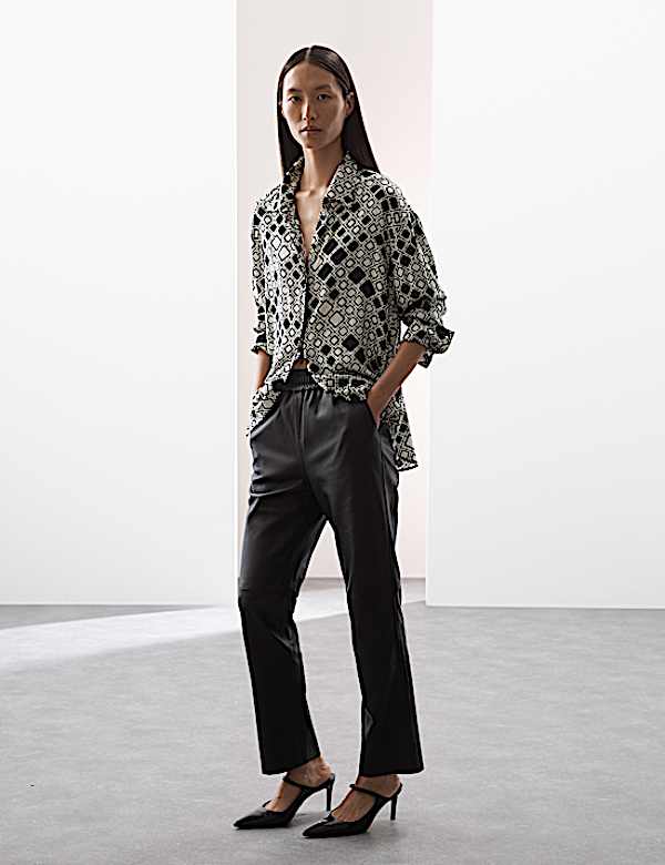 Cupro Rich Printed Collared Shirt