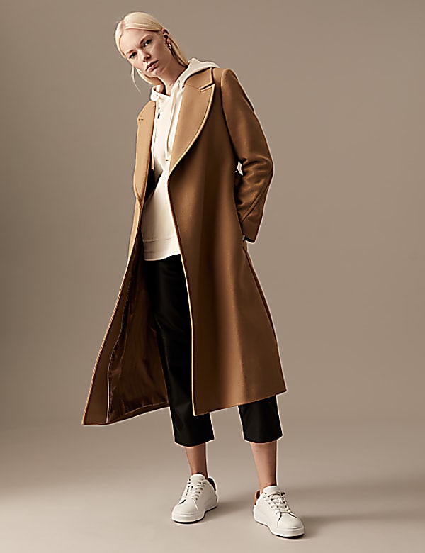 Wool Rich Belted Longline Coat with Cashmere