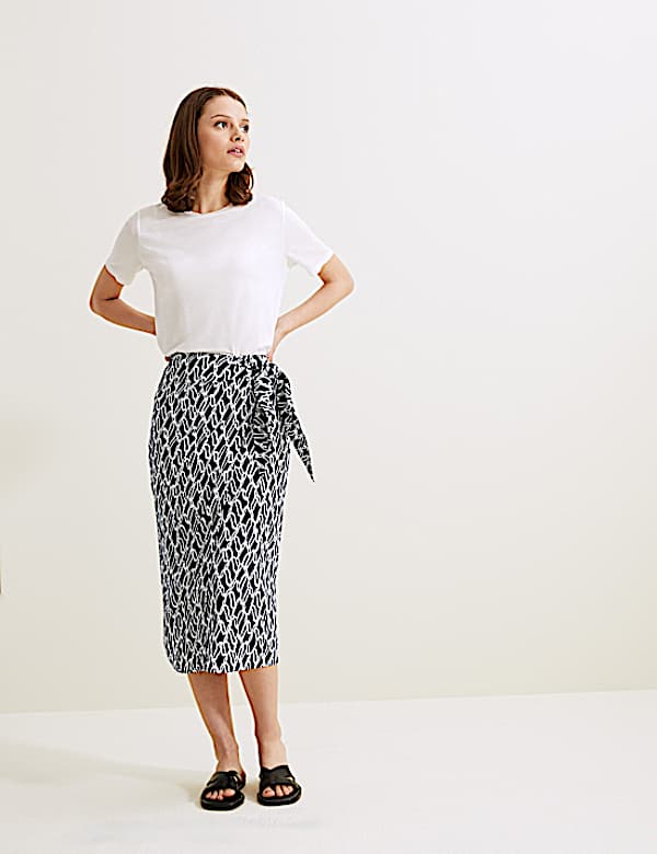 Printed Midi Wrap Skirt