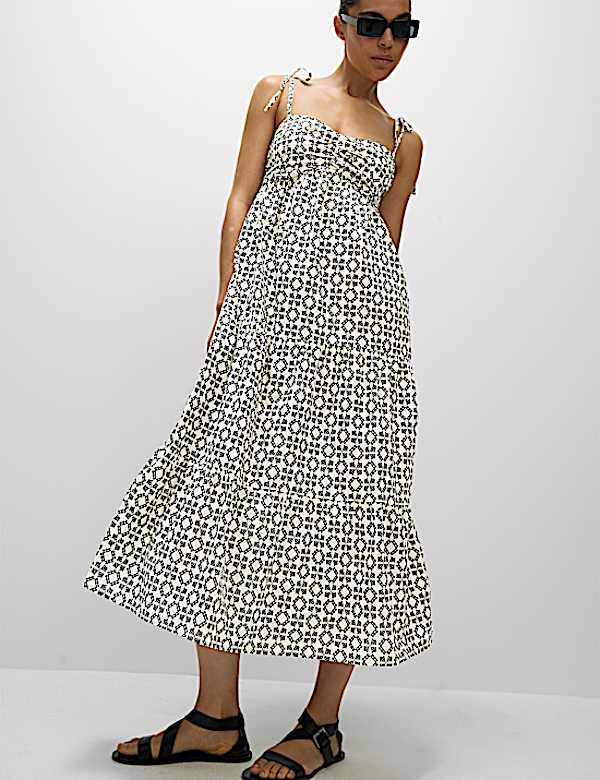 Pure Cotton Printed V-Neck Midaxi Beach Dress