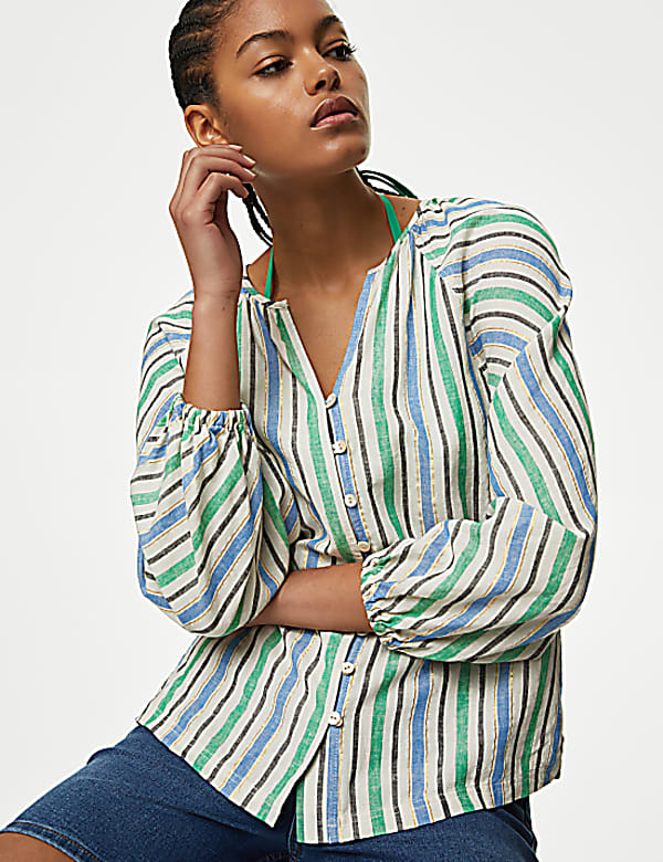 Linen Blend Striped Blouse