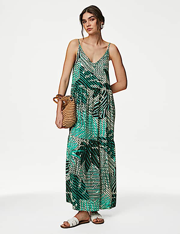 Printed V-Neck Midaxi Beach Dress
