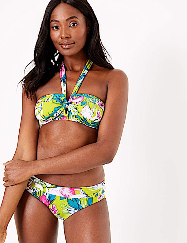 Tropical Print Twist Halter Neck Bikini Top