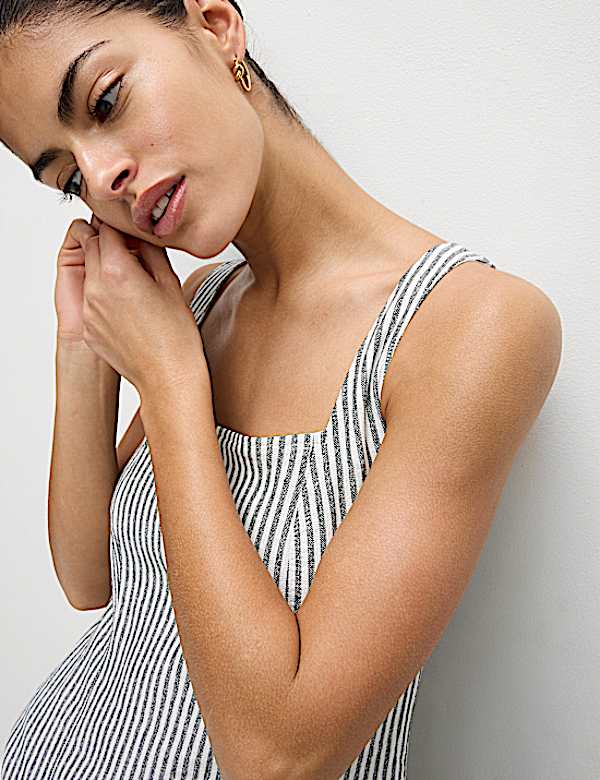 Linen Rich Striped Mini Shift Dress