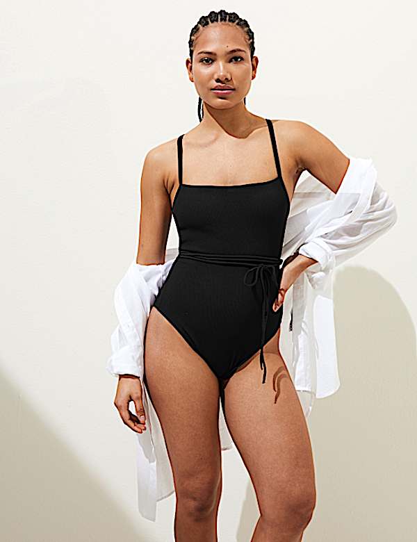 Ribbed Padded Square Neck Swimsuit