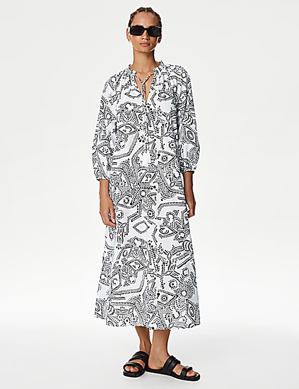 Pure Cotton Printed Midi Kaftan Dress