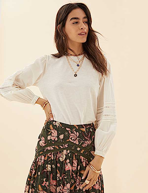 Pure Cotton Crew Neck Long Sleeve Top