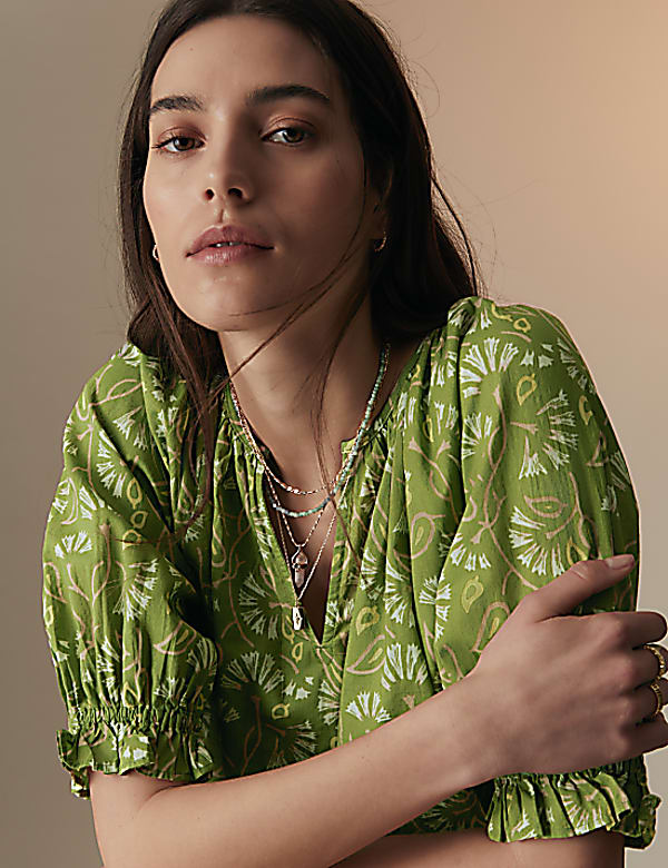Pure Cotton Blouson Sleeve Relaxed Blouse