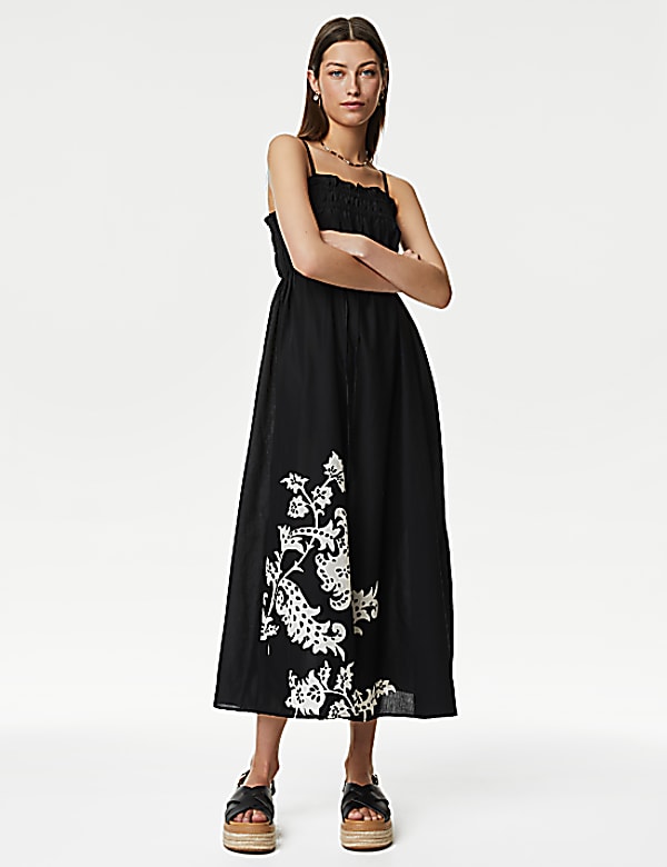 Pure Cotton Floral Square Neck Midaxi Dress