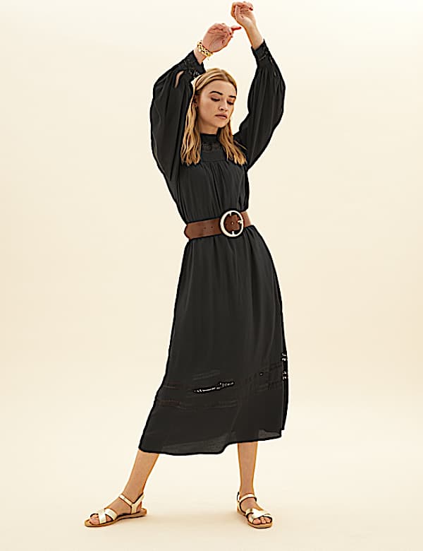 High Neck Lace Insert Midaxi Relaxed Dress