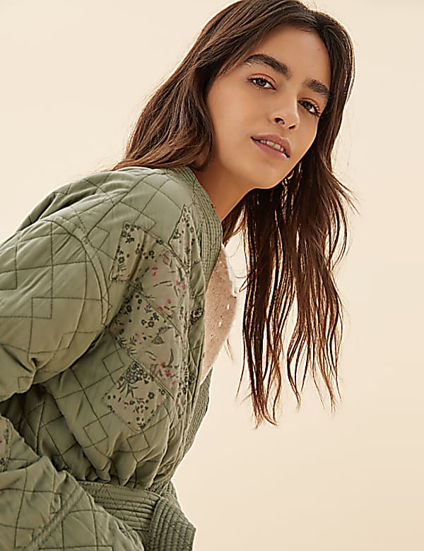 Printed Quilted Longline Jacket