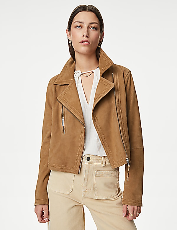 Suede Collared Biker Jacket